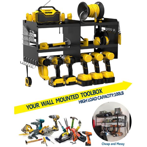 Wall Mounted Garage Cordless Power Tool Pegboard Hook Organizer Storage Rack 6 Holder