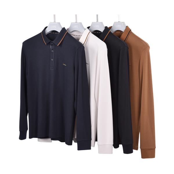 Venta al por mayor Diseño personalizado de los hombres sencillo Manga larga Polo camisetas logotipo de algodón camisetas