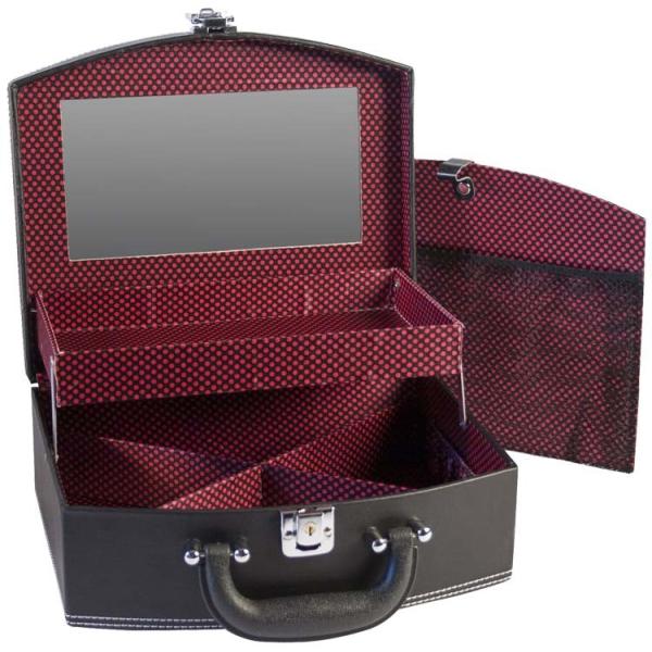 Black Leather Jewelry Travel Case Lockable For Makeup Storage Case