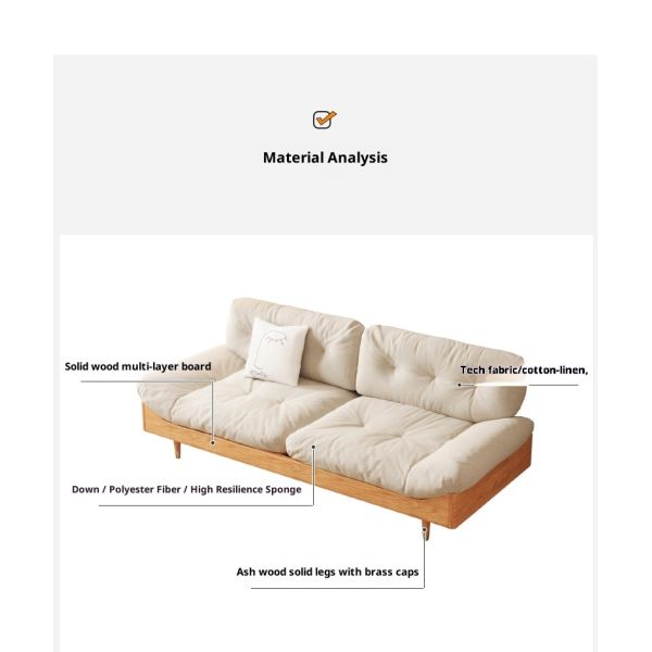 Modern Minimalist Space Saving 3 Seater Frame Sofa Fabric Solid Wood Eco-Friendly Cloud Corner Modular Sectional Sofa Living