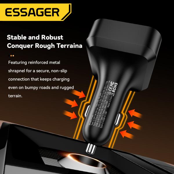 ESSAGER F760 USB-Cケーブル付きPD 65W Type C USB格納式車載充電器