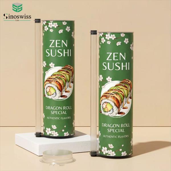 Push Up Sushi Paper Tube Packaging Food Grade Cylinder Can with Chopstick Holder