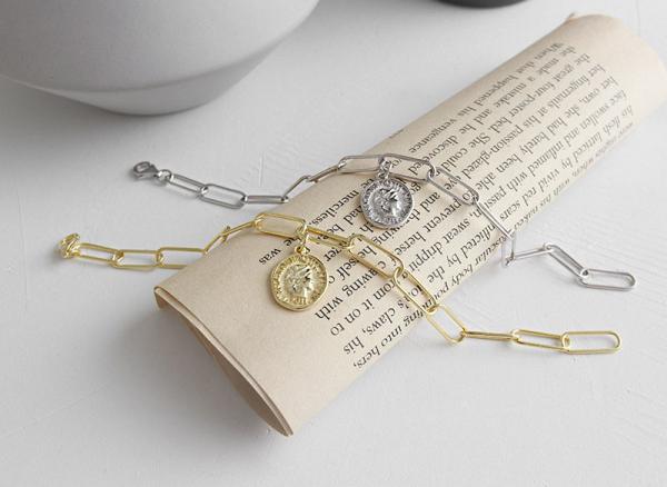 Lanciashow Solid 925 Sterling Silver Link Bracelet Round Charm Fine Jewelry For Women