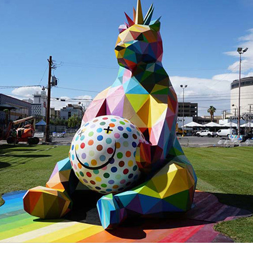 Geometric Shape Cartoon Metal Bear Sculpture Colorful Animal For Garden