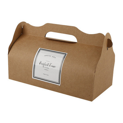 Large Kraft Paper Portable Dessert Takeaway Boxes Baking Cake Roll Packaging