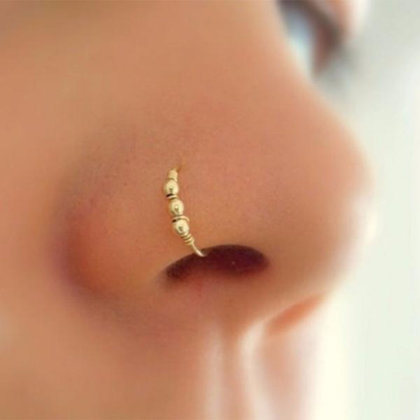 Fashion Retro Round Beads Nose Ring Nostril Hoop Body Piercing Jewelry