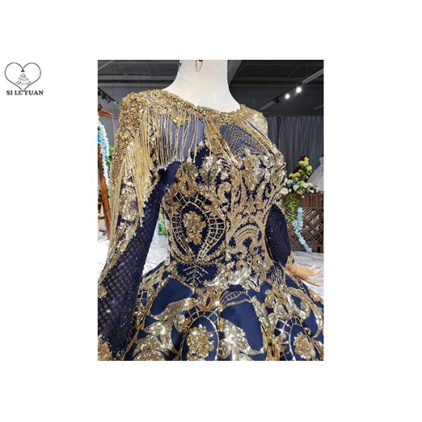 Luxury Navy Blue Tailor Made Prom Dresses Floor Length Beads Tassel Sparkly Lace