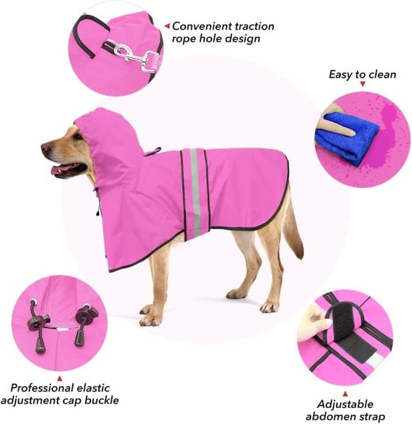 Reflective Dog Raincoat - Adjustable Waterproof Raincoat for Dogs, Lightweight Dog Hooded Slicker Rain Coat Poncho