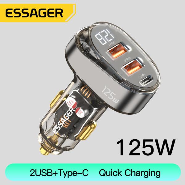 Type C Fast Charging Car Chargers Transparent 125W With Digital Display 2 USB