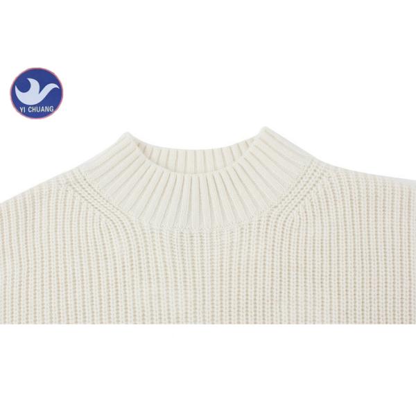 Mock Neck Half Cardigan Knitted Womens Knit Pullover Sweater Contrast Color