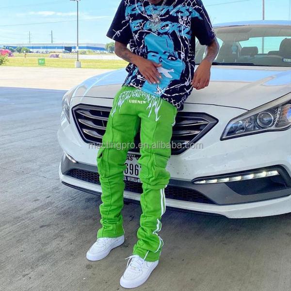 Cotton Flared Sweatpants For Men Women Zipper Pockets Cargo Pants Stacked Flared Stripe Sweatpants