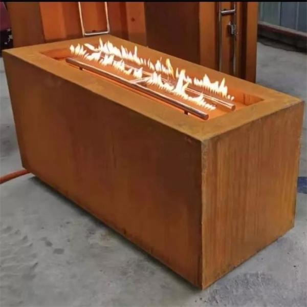 Rectangle Hidden LP Tank Corten Steel Gas Fire Pit Table For Backyard