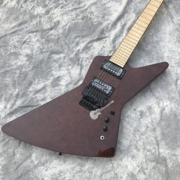 Custom Electric Guitar Brown Rosewood Top Covered Maple Fingerboard 7 Strings Double Swing Customizable Logo