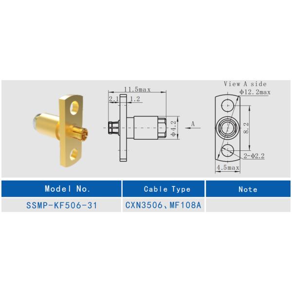 SSMP Female Gold Plated 2-hole Flange RF Connector for CXN3506/MF108A Cable