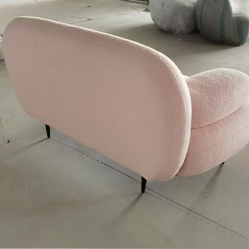 Luxury Double Seat Framed Sofa Modern Eco-Friendly Tufted Lamb Wool Fabric Sponge Leisure Straight Row Living Room Villa
