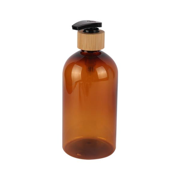 Natural Bamboo Cosmetic Lotion Bottle Refillable 200ml 300ml 500ml Amber PET Bottle