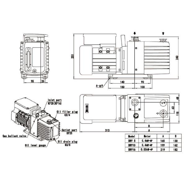 DRV10 Direct Drive Oil Rotary Vane Vacuum Pump With 10m3/H Pumping Speed