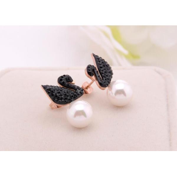 Elegant Pearl Drop Earrings for Women Jewelry, Black Diamond Swan Stud Design Earring for Women