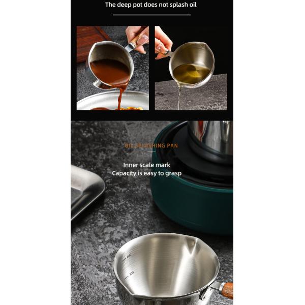 High Quality 304 Stainless Steel Measuring Cup Cooking Pot Sauce Scoop Heating Oil Pot
