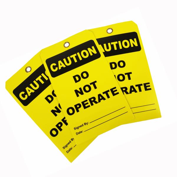 Custom Yellow Caution Tag Polyester Durable Waterproof Safety Tag