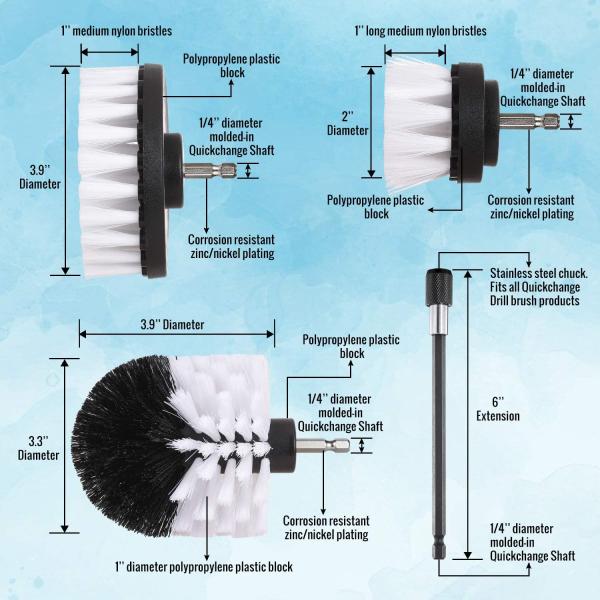 310g Car Detail Drill Brush Kit 88mm Outside Diameter Drill Scrubber Attachments