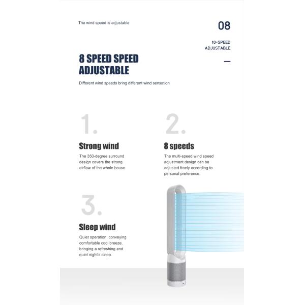 8 Fan Speed Air Cooled Natural Wind Tower Bladeless Fan 42 Inch with Remote Control