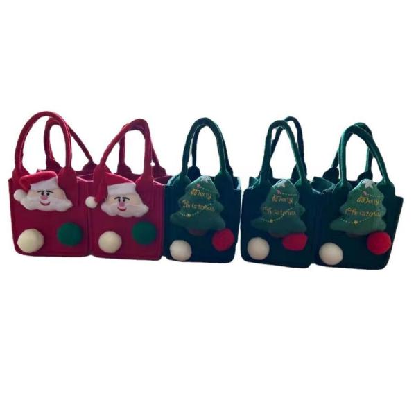 Customized Color Christmas Bag with Handmade Felt Santa Claus Snowman Reindeer Design