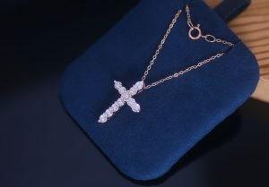 ODM 925 Sterling Silver Neckalce Diamond Cross Pendant Jewelry