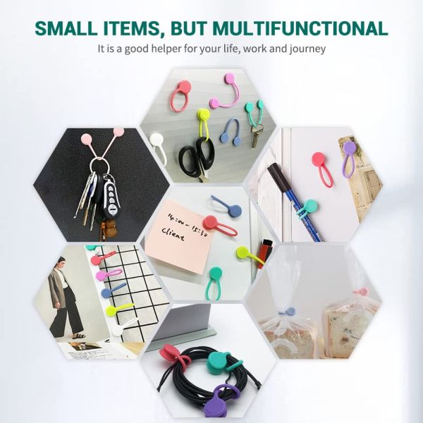 Silicone Reusable Colorful Magnetic Cable Rubber Zip Ties Clip for Electronics Magnetic Cable Organizer Cable Ties
