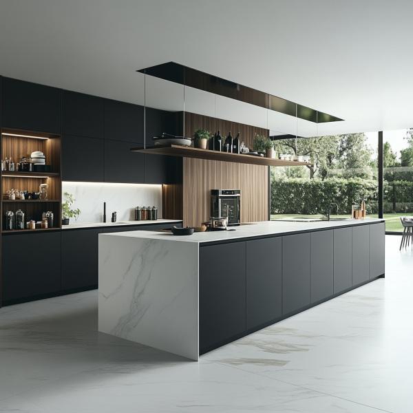 Modern Luxury Custom Kitchen Cabinet with Sink Island Solid Wood Finish Melamine MDF Carcase for Apartments