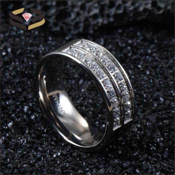 Men Wedding Silver Titanium Rings 8mm With Cubic Zircon Inlay