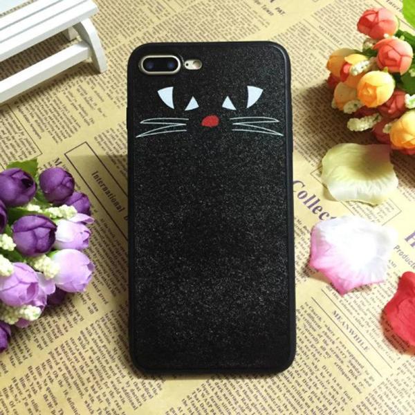 PC+TPU Silk Grain Lovely Cat And Girl Face Back Cover Cell Phone Case For iPhone 7 6s Plus