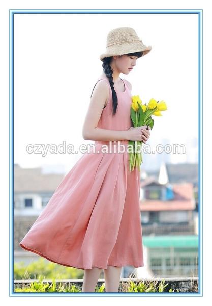Latest Style Plain Sleeveless Chiffon Design One Piece Summer Dress For Lady
