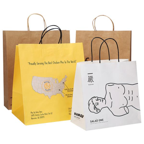 Wholesales Custom Logo Printed Cheap Recycled Take Away Food Packaging Shopping Brown Paper Bag With Twisted/Flat Handle