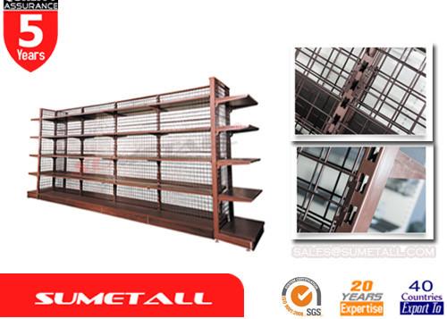 Metal Gondola Store Shelving / Department Store Shelving With Wire Mesh Panel