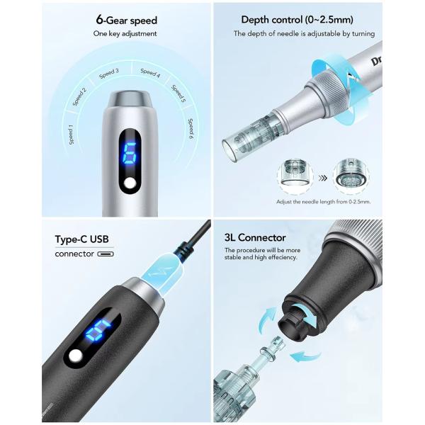 6 Speed Micro Needle Derma Pen Mesotherapy Gun For Deep Skin Tightening