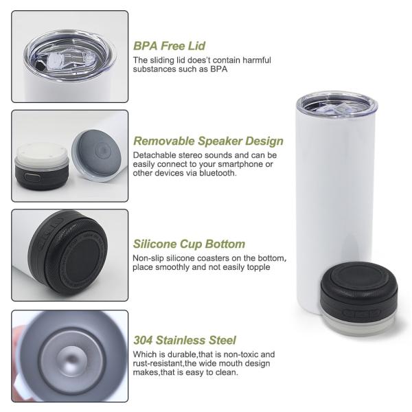 20oz Capacity Music Speaker Tumbler American Style Design with Detachable LED Light