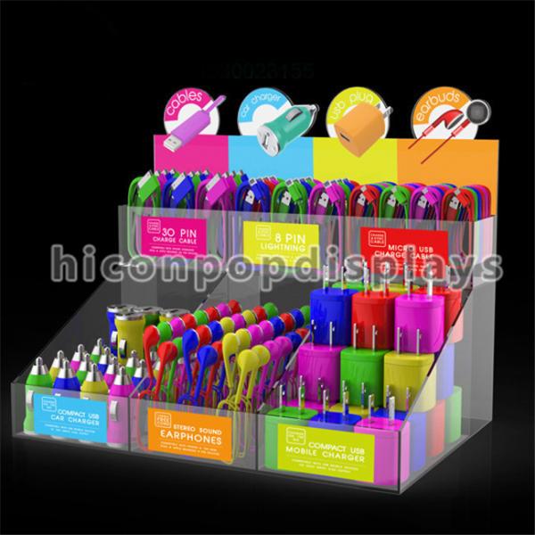 Acrylic Cell Phone Accessories Charger Countertop Display Stand Custom Size
