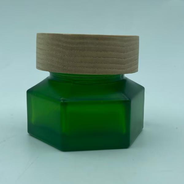 Cosmetic Jars Packaging 50g Emerald Cream Jar with wood finish Plastic Cap Cream jar