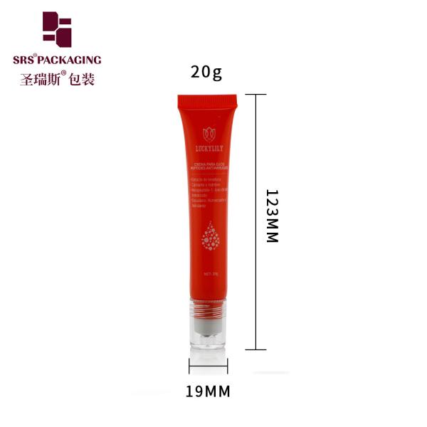Hot Red Injection PE 3 Steel Roller Ball Tube Squeezable D19mm 20ml For Eye Serum