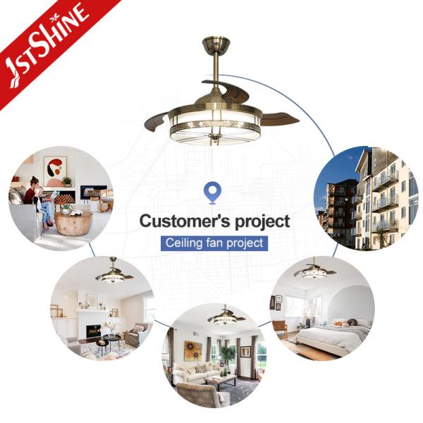 Decorative Retractable Ceiling Fan Light DC Motor Acrylic Blades