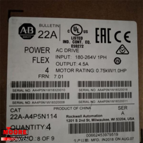 22A-A4P5N114 22AA4P5N114 Allen Bradley PowerFlex 4 Drive with 200-240V AC Power
