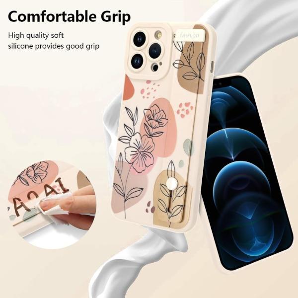 iPhone 12 Pro Max Funda de silicone com alça para mulheres meninas lindas flores florais padrão de design ajustável Soft Wirstband