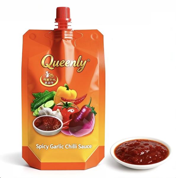 450g Garlic Chilli Sauce Packaging Bag Flat Bottom Shelf Stable Oil Resistance With Spout