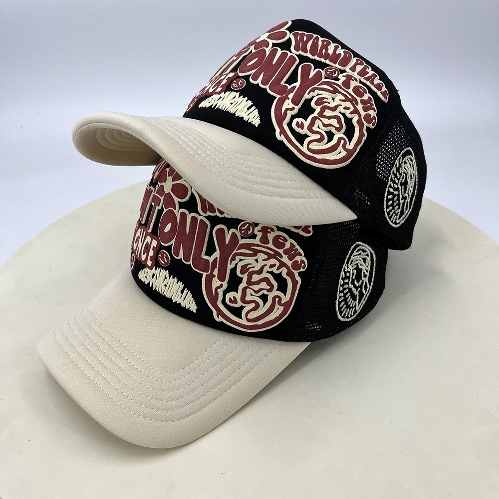 Printed Foam Mesh 5 Panel Trucker Cap Puff Printing Snapback Structured Cap