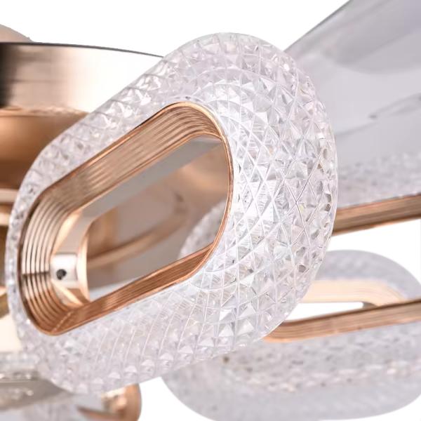 SENKAI Crystal Ceiling Fan Light Rose Gold 42 Inches LED Bulb