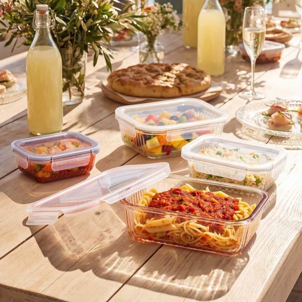 IKOO Borosilicate Glass Food Container with Airtight Locking Lids Stackable Design and 560℃ Oven Safe
