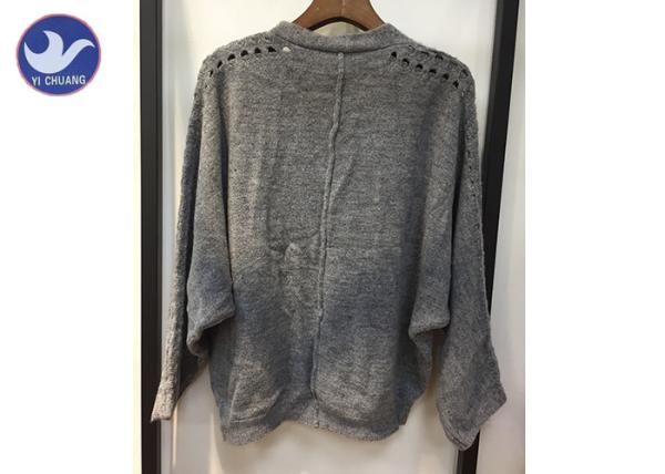 Lightweight Lady Pointell Bat Sleeves Cardigan / Womens Knit Sweater Gray Color