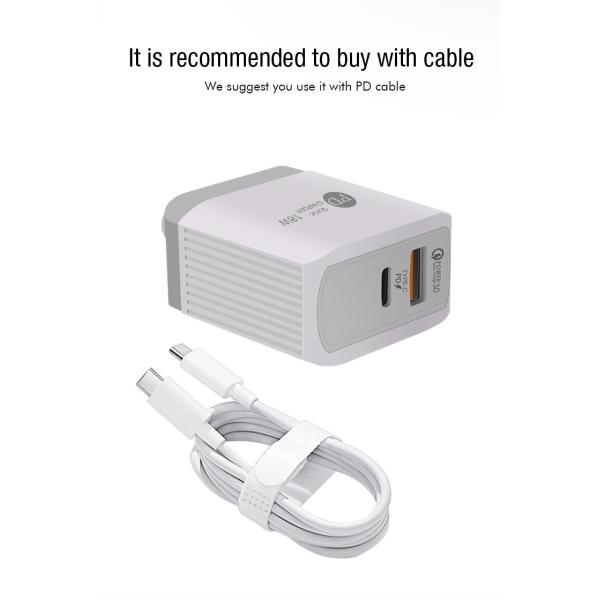 2 Ports USB C PD Wall Charger , QC 3.0 18W USB Type C Wall Adapter For IPhone 12