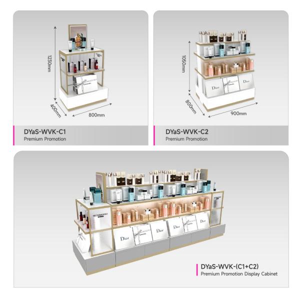 Skincare Display Fixtures White Wooden Sample With Island Embedded Light Strip For Branding Shop Stand And Premium Store Interior Design